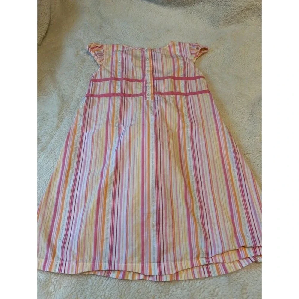 Y2K Vintage Carter's Girls 6 Pink Striped Embroidered Flowers Cap Sleeve Dress